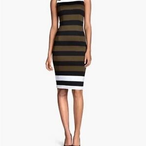 H&M Thick Stretch Pencil Striped Black and Brown Dress
